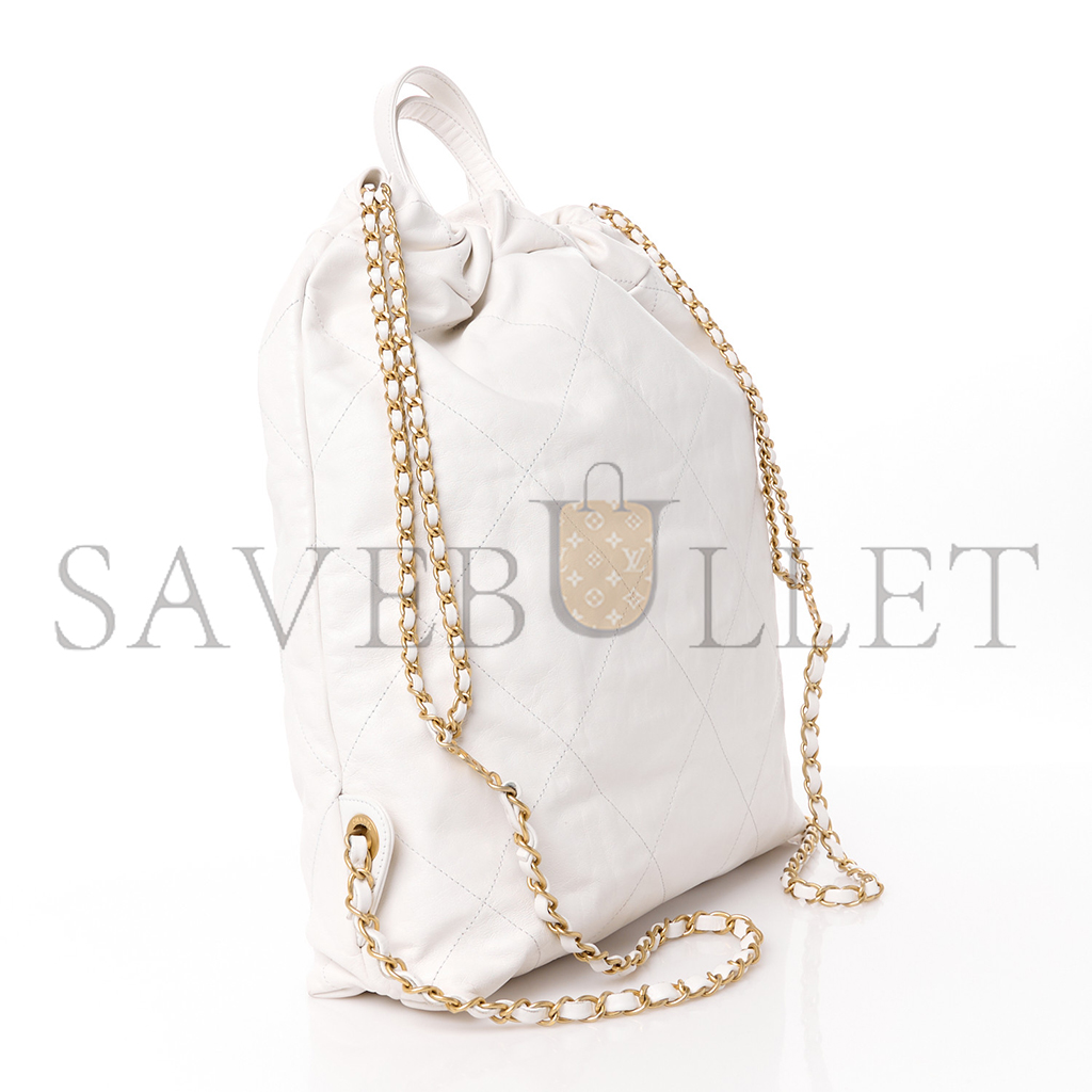 Ch*el master shiny calfskin quilted Ch*el 22 backpack white (34*29*10.5cm)